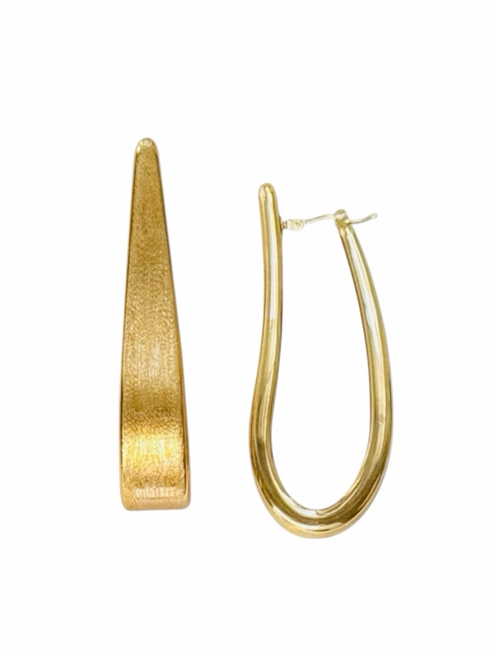 Milor Italy 14K Gold Graduated Elongated Satin Finish Hoop Earrings 2.25” 11 G